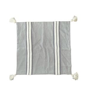 Serena & Lily Addie 100% Linen Stripe Tassel Smoke Grey Pillow Cover 22 x 22